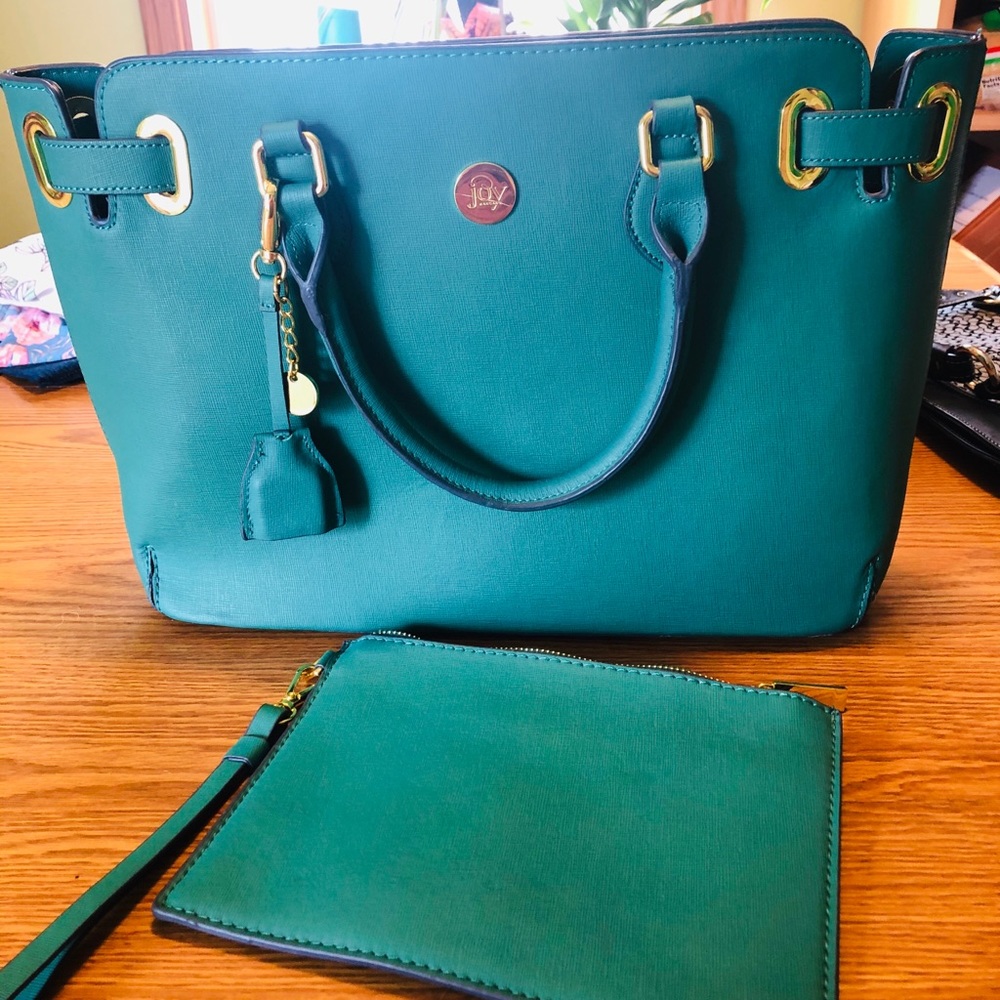 Joy Shoulder Purse with Wristlet Teal blue/green
